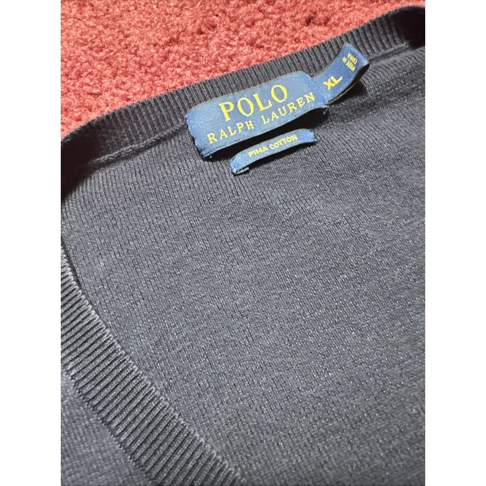 Polo Ralph Lauren V Neck Sweater Long Sleeve Mens XL Blue Pima Cotton Preppy